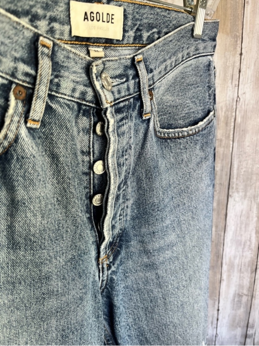 AGOLDE High Rise Lana Straight Leg Jeans Distressed Light Wash Cropped Size 26 - Picture 6 of 8